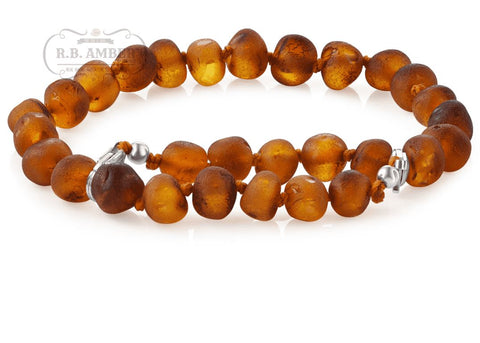 Image of Baltic Amber Anklet for Adults Jewelry R.B. Amber Jewelry Raw Cognac 