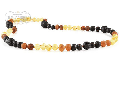 Baltic Amber Aromatherapy Necklace for Adults Jewelry R.B. Amber Jewelry 20-22 inches Raw Rainbow Lava 