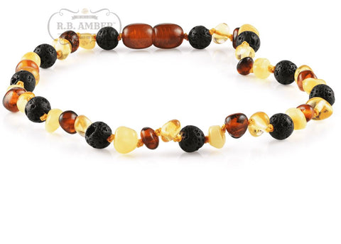 Image of Baltic Amber Aromatherapy Necklace for Children Teething Jewelry R.B. Amber Jewelry 10-11 inches Multi Lava 