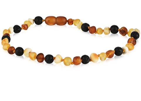 Image of Baltic Amber Aromatherapy Necklace for Children Teething Jewelry R.B. Amber Jewelry 10-11 inches Raw Multi Lava 
