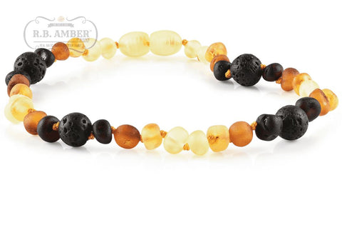 Image of Baltic Amber Aromatherapy Necklace for Children Teething Jewelry R.B. Amber Jewelry 10-11 inches Raw Rainbow Lava 
