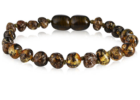 Image of Baltic Amber Children's Bracelet/Anklet Teething Jewelry R.B. Amber Jewelry Dark Green 