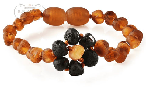 Image of Baltic Amber Children's Bracelet/Anklet Teething Jewelry R.B. Amber Jewelry Raw Cognac Flower 