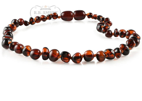Image of Baltic Amber Necklace for Children - CLEARANCE - Screw Clasp Teething Jewelry R.B. Amber Jewelry 10-11 inches Dark Cognac 