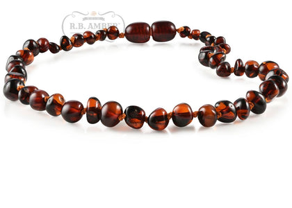 Baltic Amber Necklace for Children - CLEARANCE - Screw Clasp Teething Jewelry R.B. Amber Jewelry 10-11 inches Dark Cognac 