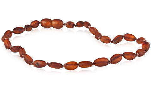 Image of Baltic Amber Necklace for Children - CLEARANCE - Screw Clasp Teething Jewelry R.B. Amber Jewelry 10-11 inches Raw Cognac Bean 