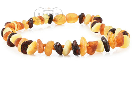Baltic Amber Necklace for Children - CLEARANCE - Screw Clasp Teething Jewelry R.B. Amber Jewelry 10-11 inches Raw Multi Chip 