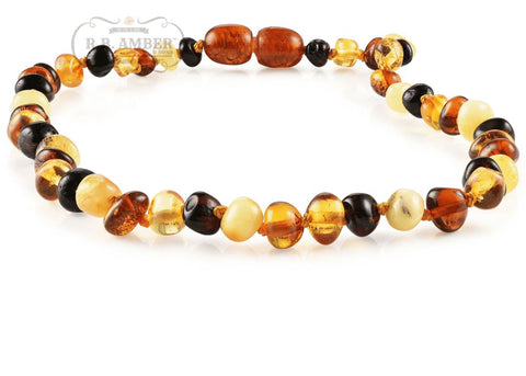 Image of Baltic Amber Necklace for Children - Pop Clasp Teething Jewelry R.B. Amber Jewelry 10-11 inches Multi 