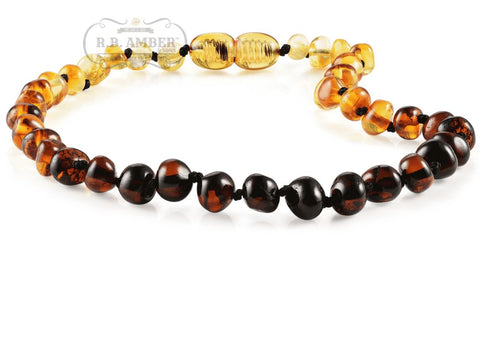 Image of Baltic Amber Necklace for Children - Pop Clasp Teething Jewelry R.B. Amber Jewelry 10-11 inches Rainbow 