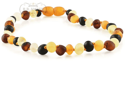 Image of Baltic Amber Necklace for Children - Pop Clasp Teething Jewelry R.B. Amber Jewelry 10-11 inches Raw Multi 