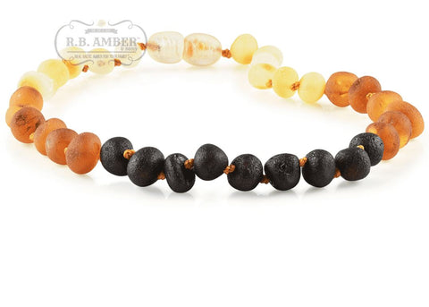 Image of Baltic Amber Necklace for Children - Pop Clasp Teething Jewelry R.B. Amber Jewelry 10-11 inches Raw Rainbow 