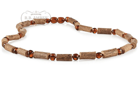 Image of Hazelwood & Baltic Amber Necklace for Adults Jewelry R.B. Amber Jewelry 17-19 inches Dark Cognac 