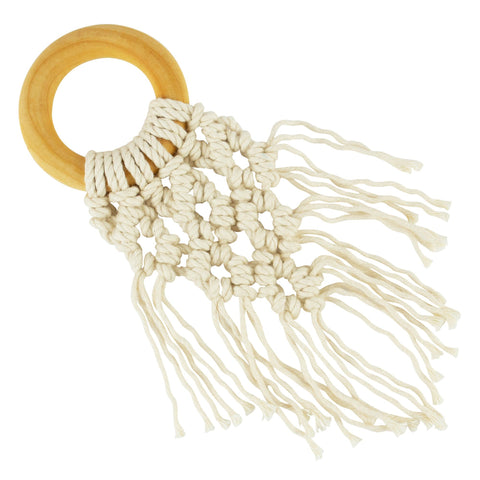 Image of Organic Macrame Wooden Teether Toy with Food-Grade Cotton Toy Sweetbottoms Naturals Lilly 