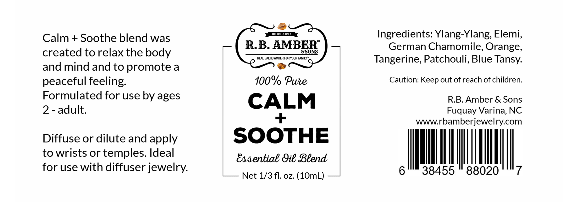 Calm + Soothe Essential Oil Blend (10mL) - Sweetbottoms BoutiqueR.B. Amber Jewelry