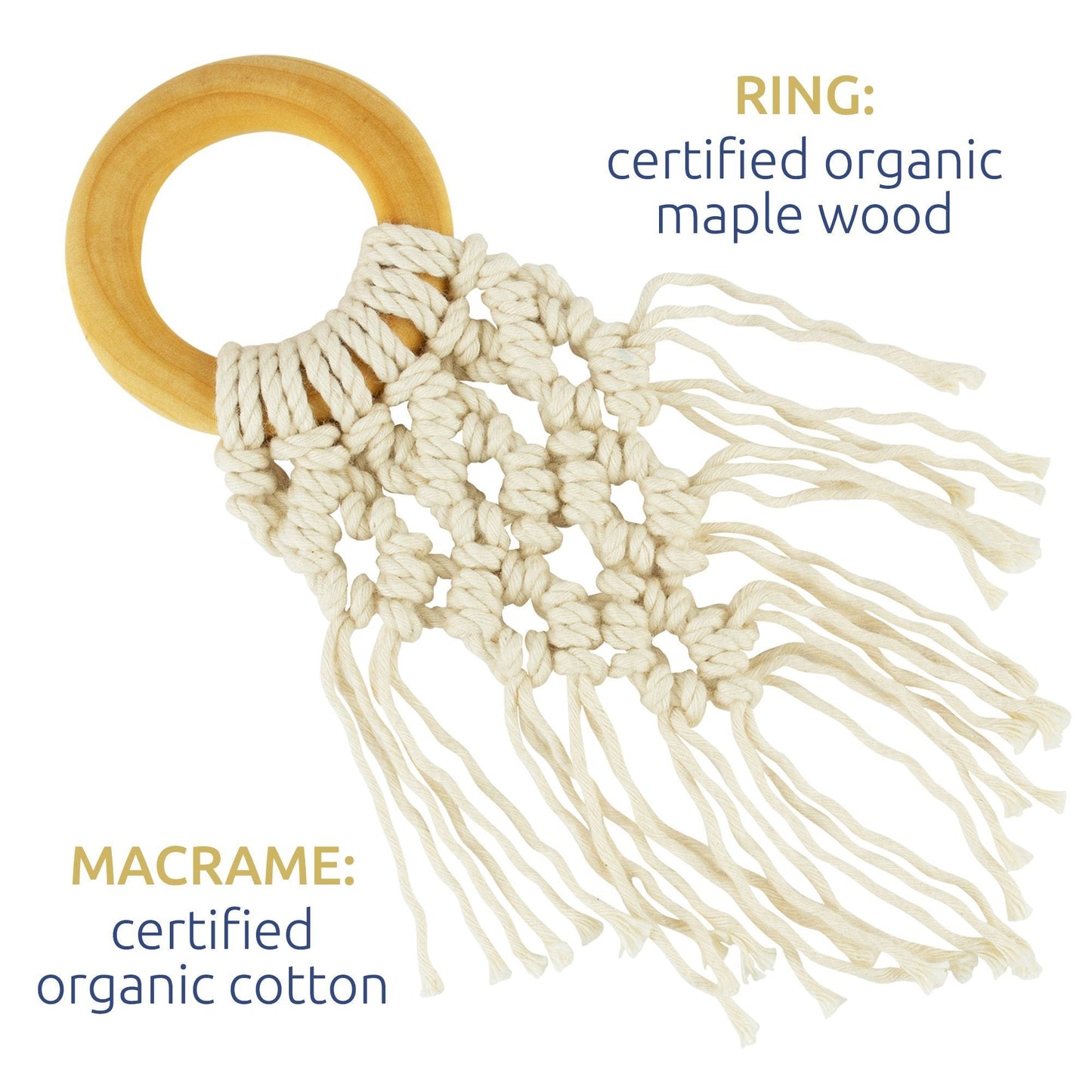 Organic Macrame Wooden Teether Toy with Food - Grade Cotton - Sweetbottoms BoutiqueSweetbottoms Naturals