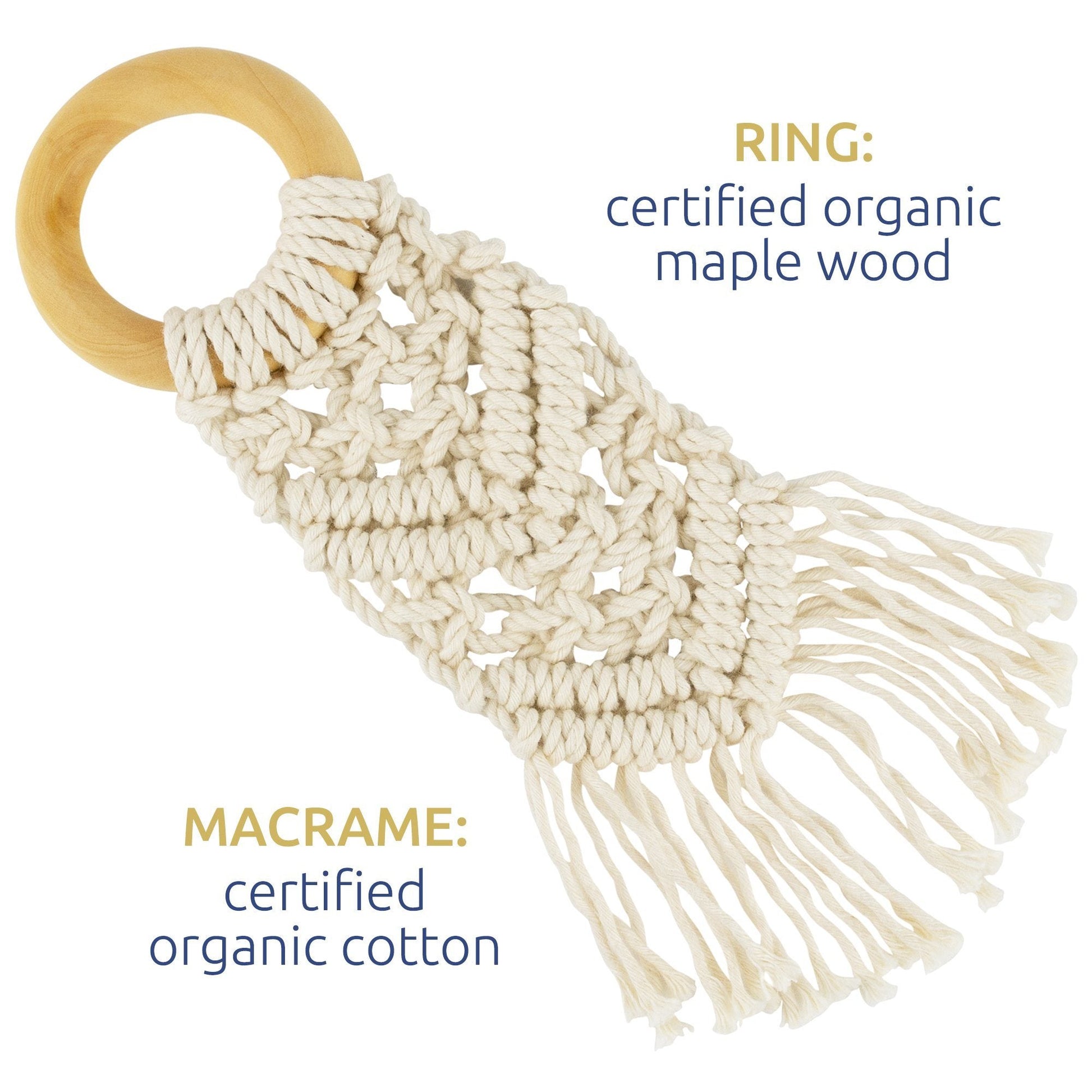 Organic Macrame Wooden Teether Toy with Food - Grade Cotton - Sweetbottoms BoutiqueSweetbottoms Naturals