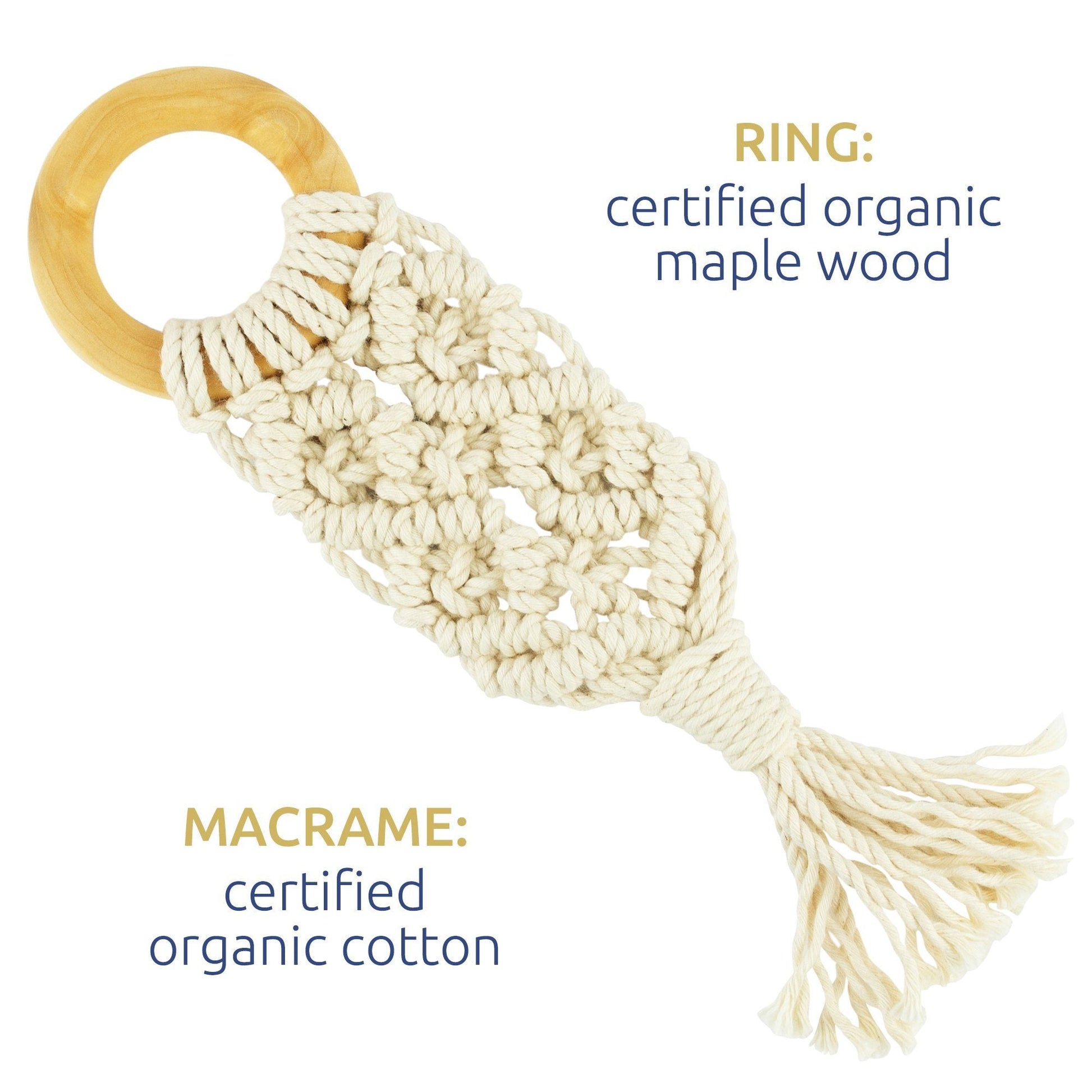 Organic Macrame Wooden Teether Toy with Food - Grade Cotton - Sweetbottoms BoutiqueSweetbottoms Naturals