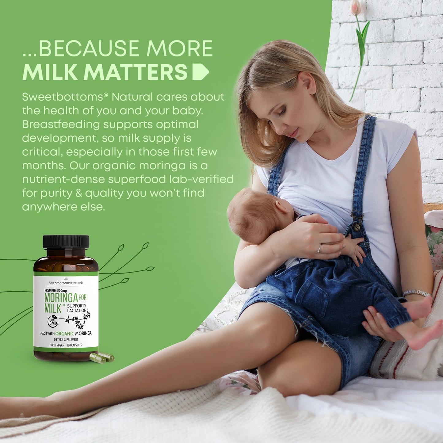 Organic Moringa for Milk™ Lactation Supplement - 120 Capsules - Sweetbottoms BoutiqueSweetbottoms Naturals