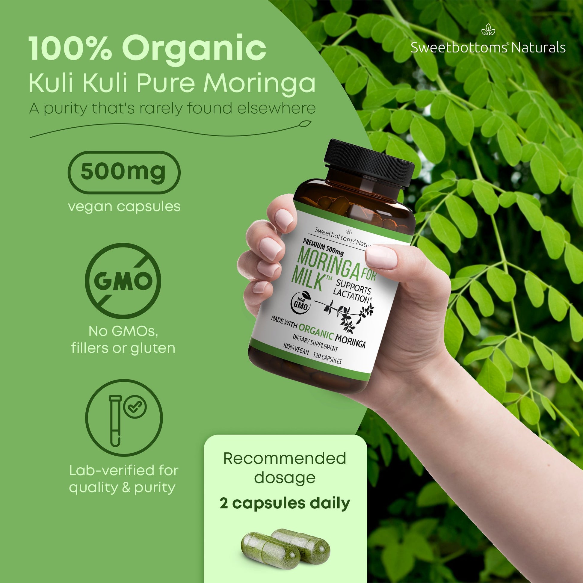 Organic Moringa for Milk™ Lactation Supplement - 120 Capsules - Sweetbottoms BoutiqueSweetbottoms Naturals