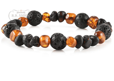 Image of Baltic Amber Aromatherapy Bracelet for Adults Jewelry R.B. Amber Jewelry Cognac/Raw Cherry Lava 