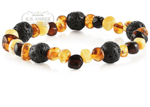 Image of Baltic Amber Aromatherapy Bracelet for Adults Jewelry R.B. Amber Jewelry Multi Lava 