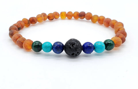 Image of Baltic Amber Aromatherapy Bracelet for Adults Jewelry R.B. Amber Jewelry Raw Cognac Turquoise Ombre Lava 