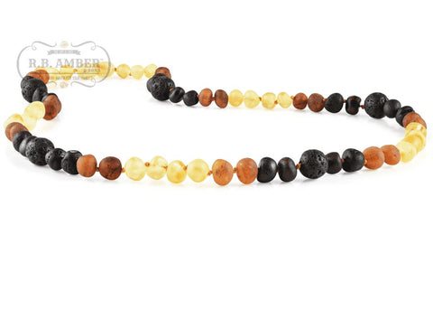 Image of Baltic Amber Aromatherapy Necklace for Adults Jewelry R.B. Amber Jewelry 20-22 inches Raw Rainbow Lava 