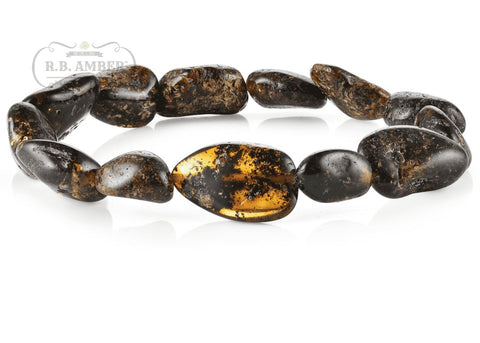 Image of Baltic Amber Bracelet for Adults Jewelry R.B. Amber Jewelry Dark Green (Large Bead) 