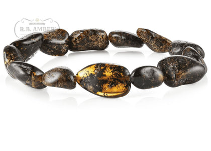 Baltic Amber Bracelet for Adults Jewelry R.B. Amber Jewelry Dark Green (Large Bead) 