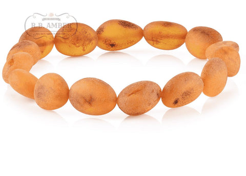 Image of Baltic Amber Bracelet for Adults Jewelry R.B. Amber Jewelry Raw Cognac Bean 