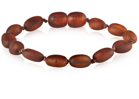 Image of Baltic Amber Children's Bracelet/Anklet Teething Jewelry R.B. Amber Jewelry Raw Cognac Bean 