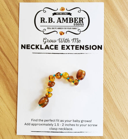 Image of Baltic Amber Jewelry Extender Teething Jewelry R.B. Amber Jewelry Cognac Turquoise 