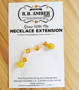 Baltic Amber Jewelry Extender Teething Jewelry R.B. Amber Jewelry Honey Rose Quartz 