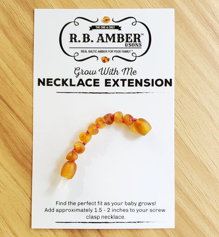 Image of Baltic Amber Jewelry Extender Teething Jewelry R.B. Amber Jewelry Raw Cognac Rose Quartz 