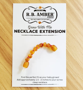 Baltic Amber Jewelry Extender Teething Jewelry R.B. Amber Jewelry Raw Cognac Rose Quartz 