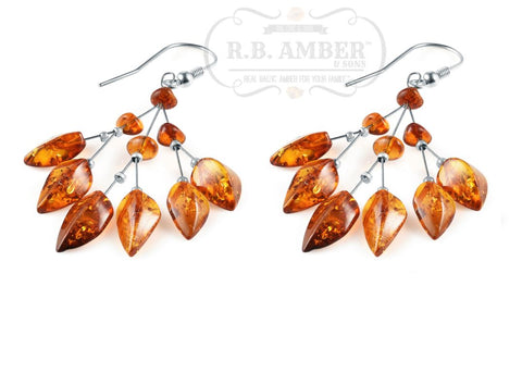 Image of Baltic Amber Leaf Drop Earrings Jewelry R.B. Amber Jewelry Cognac 