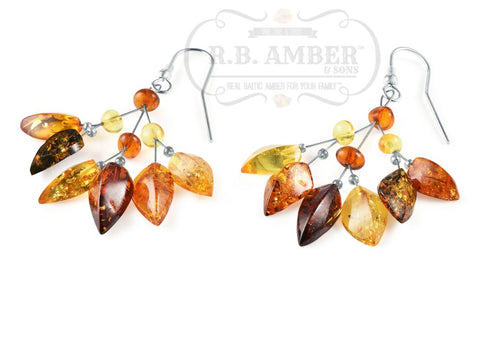 Image of Baltic Amber Leaf Drop Earrings Jewelry R.B. Amber Jewelry Multi 