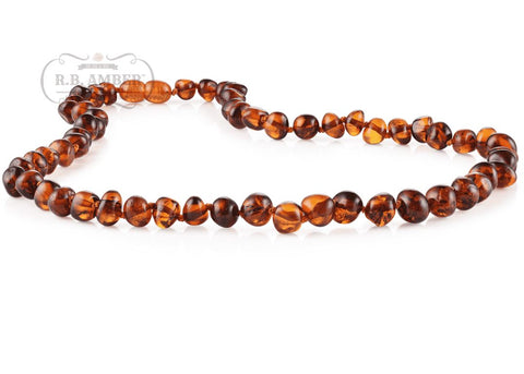 Image of Baltic Amber Necklace for Adults Jewelry R.B. Amber Jewelry 17-19 inches Dark Cognac 