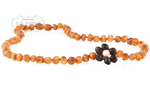Image of Baltic Amber Necklace for Adults Jewelry R.B. Amber Jewelry 17-19 inches Raw Cognac Flower 