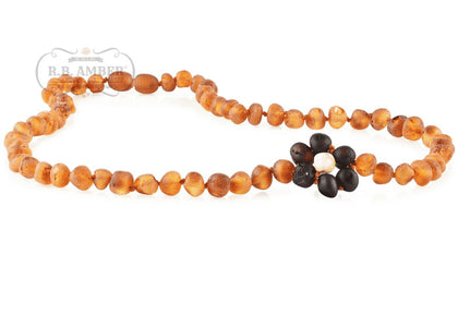 Baltic Amber Necklace for Adults Jewelry R.B. Amber Jewelry 17-19 inches Raw Cognac Flower 
