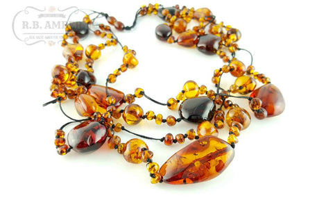 Image of Baltic Amber Necklace for Adults Jewelry R.B. Amber Jewelry 20-22 inches Exclusive Cognac & Cherry 