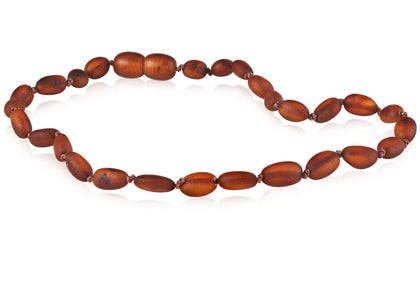Baltic Amber Necklace for Children - CLEARANCE - Screw Clasp Teething Jewelry R.B. Amber Jewelry 10-11 inches Raw Cognac Bean 