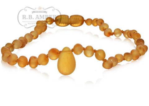 Image of Baltic Amber Necklace for Children - CLEARANCE - Screw Clasp Teething Jewelry R.B. Amber Jewelry 12-13 inches Raw Honey Pendant 