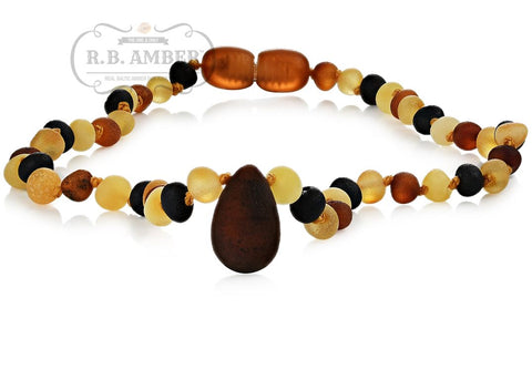 Image of Baltic Amber Necklace for Children - CLEARANCE - Screw Clasp Teething Jewelry R.B. Amber Jewelry 12-13 inches Raw Multi Pendant 