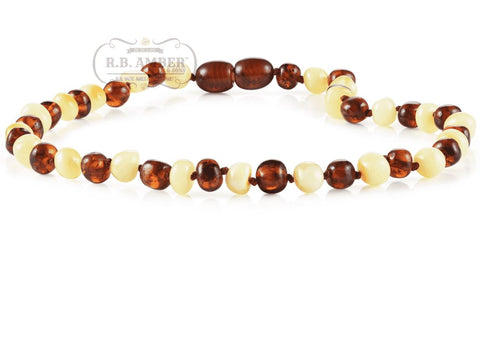 Image of Baltic Amber Necklace for Children - CLEARANCE - Screw Clasp Teething Jewelry R.B. Amber Jewelry 14-15 inches Cognac/Butter 