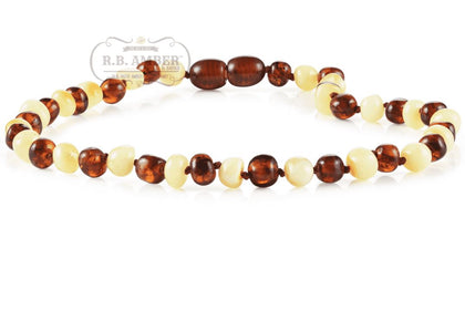 Baltic Amber Necklace for Children - CLEARANCE - Screw Clasp Teething Jewelry R.B. Amber Jewelry 14-15 inches Cognac/Butter 