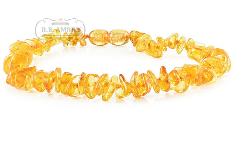 Image of Baltic Amber Necklace for Children - CLEARANCE - Screw Clasp Teething Jewelry R.B. Amber Jewelry 14-15 inches Honey Chip 