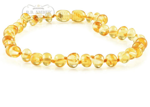 Image of Baltic Amber Necklace for Children - CLEARANCE - Screw Clasp Teething Jewelry R.B. Amber Jewelry 14-15 inches Lemon 