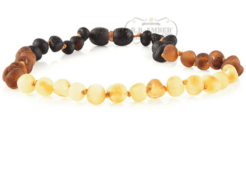 Image of Baltic Amber Necklace for Children - CLEARANCE - Screw Clasp Teething Jewelry R.B. Amber Jewelry 14-15 inches Raw Reverse Rainbow 