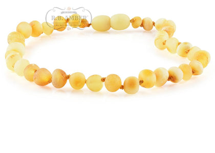 Baltic Amber Necklace for Children - CLEARANCE Teething Jewelry R.B. Amber Jewelry 14-15 inches Raw Butter - POP CLASP 